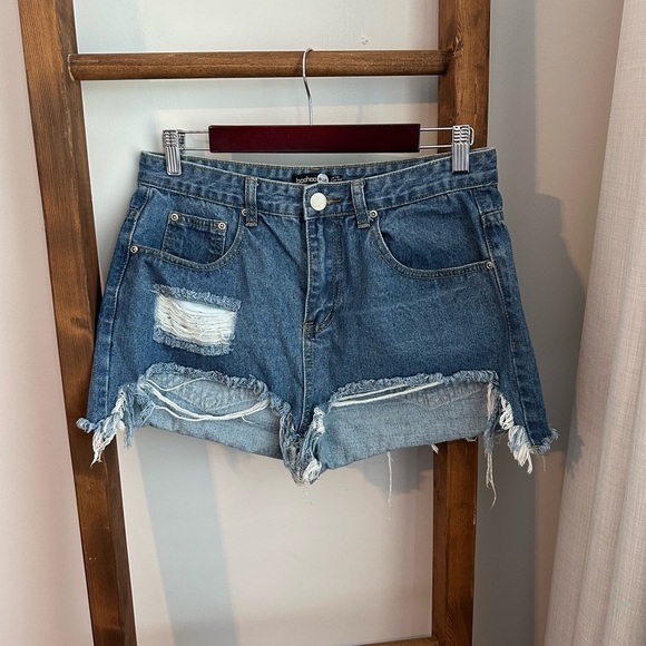 Boohoo Distressed High Rise Denim Shorts - Picture 2 of 4